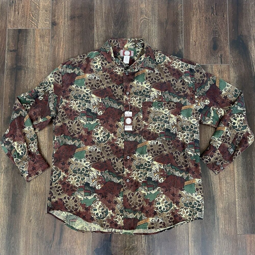 Chiamare 100% Silk Men's Size Large Vintage Button Up Shirt Long Sleeve NWT